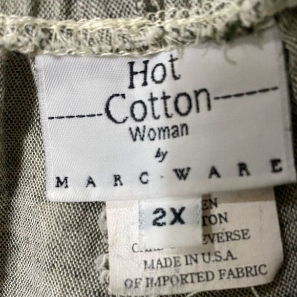 Hot Cotton SZ 2X Linen Blend Wide Leg Cropped Pants Elastic Tie Waist Langenlook - Picture 7 of 11